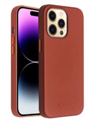 QIALINO for iPhone 14 Pro Max Case Magnetic Anti-Fall Genuine Leather Shockproof Phone Cover Brown iPhone 14 Pro Max by The Case Factory