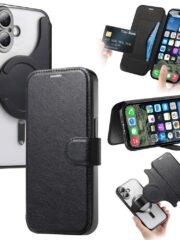 CASENEO For iPhone 16 Plus Case Compatible with MagSafe Detachable Leather Phone Cover with Lens Film Black iPhone 16 Plus by The Case Factory