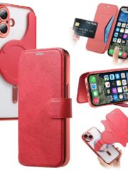 CASENEO For iPhone 16 Plus Case Compatible with MagSafe Detachable Leather Phone Cover with Lens Film Red iPhone 16 Plus by The Case Factory