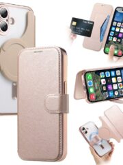 CASENEO For iPhone 16 Case Compatible with MagSafe Detachable Leather Phone Cover with Lens Film Rose Gold iPhone 16 by The Case Factory