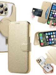 CASENEO For iPhone 16 Pro Max Case Compatible with MagSafe Detachable Leather Phone Cover with Lens Film Gold iPhone 16 Pro Max by The Case Factory