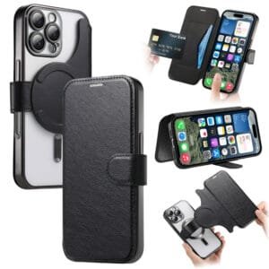 CASENEO For iPhone 16 Pro Case Compatible with MagSafe Detachable Leather Phone Cover with Lens Film Black iPhone 16 Pro by The Case Factory