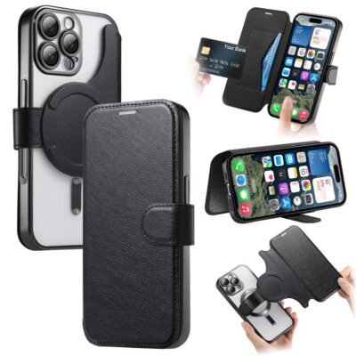 CASENEO For iPhone 16 Pro Case Compatible with MagSafe Detachable Leather Phone Cover with Lens Film Black iPhone 16 Pro by The Case Factory