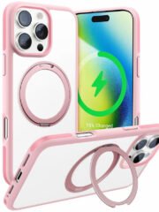 TORRAS Ostand R Fusion For iPhone 16 Pro Case 360 Degree Rotating Kickstand Phone Cover | Compatible with MagSafe Pink iPhone 16 Pro by The Case Factory