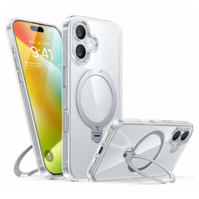 TORRAS Ostand Q3 Spin Series For iPhone 16 Case Rotating Kickstand Phone Cover | Compatible with MagSafe Transparent iPhone 16 by The Case Factory