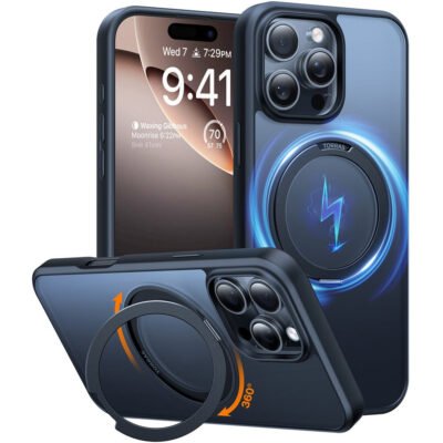 TORRAS Ostand O1 Guardian Series for iPhone 16 Pro Case Rotating Kickstand Phone Cover | Compatible with MagSafe Black iPhone 16 Pro by The Case Factory