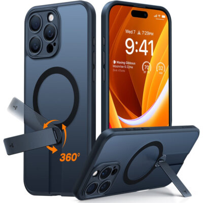 TORRAS Pstand Spin Series For iPhone 16 Pro Case Rotating Kickstand Phone Cover | Compatible with MagSafe Black iPhone 16 Pro by The Case Factory