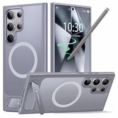 TORRAS Ostand L1 Series For Samsung Galaxy S24 Ultra Case KickstandPhone Cover | Compatible with MagSafe Titanium Grey Samsung Galaxy S24 Ultra by The Case Factory