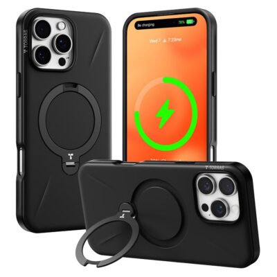 TORRAS Ostand Q3 Silicone Series For iPhone 16 Pro Max Case Kickstand Phone Cover | Compatible with Magsafe Black iPhone 16 Pro Max by The Case Factory