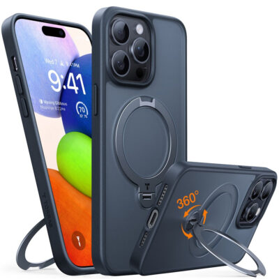 TORRAS Ostand Q3 Spin Series For iPhone 15 Pro Case Rotating Kickstand Phone Cover | Compatible with MagSafe Black iPhone 15 Pro by The Case Factory