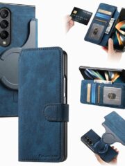CASENEO For Samsung Galaxy Z Fold3 Leather Case 2-in-1 Magnetic Detachable Wallet Phone Cover Blue Samsung Galaxy Z Fold3 by The Case Factory