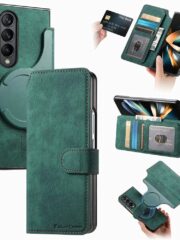 CASENEO For Samsung Galaxy Z Fold3 Leather Case 2-in-1 Magnetic Detachable Wallet Phone Cover Green Samsung Galaxy Z Fold3 by The Case Factory