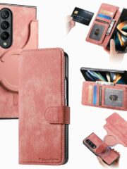 CASENEO For Samsung Galaxy Z Fold3 Leather Case 2-in-1 Magnetic Detachable Wallet Phone Cover Pink Samsung Galaxy Z Fold3 by The Case Factory