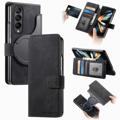 CASENEO For Samsung Galaxy Z Fold4 Leather Case 2-in-1 Magnetic Detachable Wallet Phone Cover Black Samsung Galaxy Z Fold4 by The Case Factory