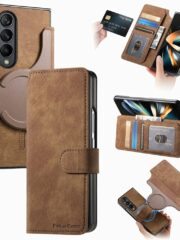 CASENEO For Samsung Galaxy Z Fold4 Leather Case 2-in-1 Magnetic Detachable Wallet Phone Cover Brown Samsung Galaxy Z Fold4 by The Case Factory