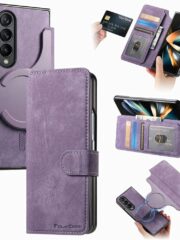 CASENEO For Samsung Galaxy Z Fold4 Leather Case 2-in-1 Magnetic Detachable Wallet Phone Cover Purple Samsung Galaxy Z Fold4 by The Case Factory