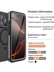 REDPEPPER IP68 Waterproof Case For iPhone 16 Pro Max Phone Back Cover Kickstand | Compatible with MagSafe by The Case Factory