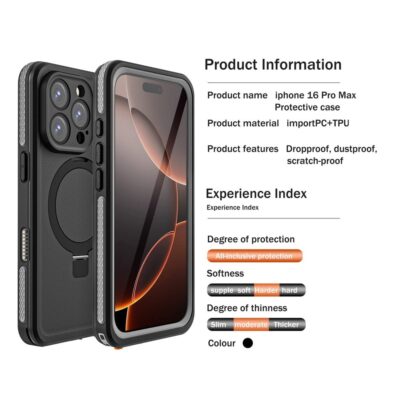 REDPEPPER IP68 Waterproof Case For iPhone 16 Pro Max Phone Back Cover Kickstand | Compatible with MagSafe by The Case Factory