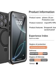 REDPEPPER IP68 Waterproof Case For iPhone 16 Pro Phone Back Cover Kickstand | Compatible with MagSafe by The Case Factory