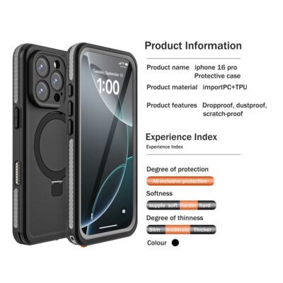 REDPEPPER IP68 Waterproof Case For iPhone 16 Pro Phone Back Cover Kickstand | Compatible with MagSafe by The Case Factory