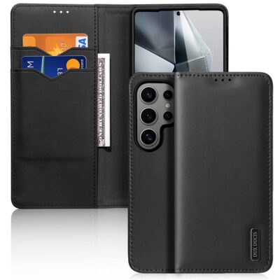 DUX DUCIS Hivo Series For Samsung Galaxy S25 Ultra Case Cowhide Leather RFID Blocking Wallet Stand Flip Phone Cover Black Samsung Galaxy S25 Ultra by The Case Factory