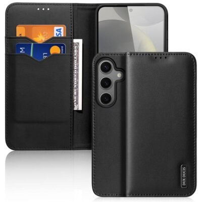 DUX DUCIS Hivo Series For Samsung Galaxy S25+ Case Cowhide Leather RFID Blocking Wallet Stand Flip Phone Cover Black Samsung Galaxy S25+ by The Case Factory