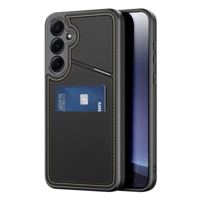 For Samsung Galaxy S25 Magnetic Case DUX DUCIS Rafi II Series Leather Back Cover with RFID Blocking Card Slots Black by The Case Factory
