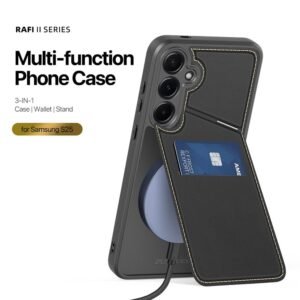 For Samsung Galaxy S25 Magnetic Case DUX DUCIS Rafi II Series Leather Back Cover with RFID Blocking Card Slots by The Case Factory