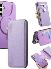 CASENEO For Samsung Galaxy S25 Magnetic Case Detachable Wallet Cross Texture Leather Phone Flip Cover Purple Samsung Galaxy S25 by The Case Factory