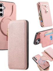 CASENEO For Samsung Galaxy S25 Magnetic Case Detachable Wallet Cross Texture Leather Phone Flip Cover Pink Samsung Galaxy S25 by The Case Factory