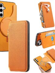 CASENEO For Samsung Galaxy S25 Magnetic Case Detachable Wallet Cross Texture Leather Phone Flip Cover Yellow Samsung Galaxy S25 by The Case Factory