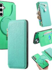 CASENEO For Samsung Galaxy S25 Magnetic Case Detachable Wallet Cross Texture Leather Phone Flip Cover Green Samsung Galaxy S25 by The Case Factory