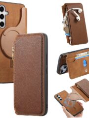 CASENEO For Samsung Galaxy S25 Magnetic Case Detachable Wallet Cross Texture Leather Phone Flip Cover Brown Samsung Galaxy S25 by The Case Factory