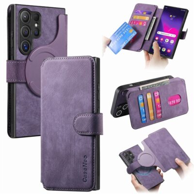 CASENEO MW-03 For Samsung Galaxy S25 Ultra Magnetic Case Detachable Zipper Wallet Leather Phone Cover Purple Samsung Galaxy S25 Ultra by The Case Factory