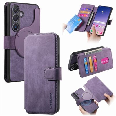 CASENEO For Samsung Galaxy S25 Magnetic Case Detachable Wallet Leather Phone Cover Purple Samsung Galaxy S25 by The Case Factory