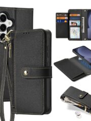 DUX DUCIS Lawa Series For Samsung Galaxy S25 Case Detachable Zipper Wallet Magnetic Cowhide Leather Cover Black Samsung Galaxy S25 by The Case Factory