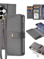 DUX DUCIS Lawa Series For Samsung Galaxy S25 Case Detachable Zipper Wallet Magnetic Cowhide Leather Cover Grey Samsung Galaxy S25 by The Case Factory