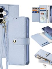 DUX DUCIS Lawa Series For Samsung Galaxy S25 Case Detachable Zipper Wallet Magnetic Cowhide Leather Cover Light Blue Samsung Galaxy S25 by The Case Factory