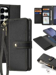 DUX DUCIS Lawa Series For Samsung Galaxy S25 Ultra Case Detachable Zipper Wallet Magnetic Cowhide Leather Cover Black Samsung Galaxy S25 by The Case Factory