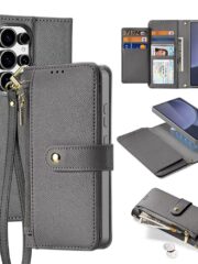 DUX DUCIS Lawa Series For Samsung Galaxy S25 Ultra Case Detachable Zipper Wallet Magnetic Cowhide Leather Cover Grey Samsung Galaxy S25 by The Case Factory