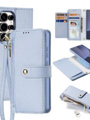 DUX DUCIS Lawa Series For Samsung Galaxy S25 Ultra Case Detachable Zipper Wallet Magnetic Cowhide Leather Cover Light Blue Samsung Galaxy S25 by The Case Factory
