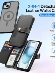 DUX DUCIS Lawa Series for iPhone 15 Case Detachable Zipper Wallet Cowhide Leather Cover | Compatible with MagSafe by The Case Factory