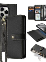 DUX DUCIS Lawa Series for iPhone 15 Pro Case Detachable Zipper Wallet Cowhide Leather Cover | Compatible with MagSafe Black iPhone 15 Pro by The Case Factory