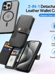 DUX DUCIS Lawa Series for iPhone 15 Pro Case Detachable Zipper Wallet Cowhide Leather Cover | Compatible with MagSafe by The Case Factory