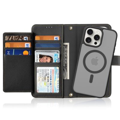 DUX DUCIS Lawa Series for iPhone 15 Pro Max Case Detachable Zipper Wallet Cowhide Leather Cover | Compatible with MagSafe by The Case Factory