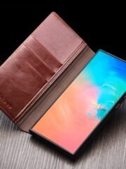 QIALINO For Samsung Galaxy S25 Ultra Wallet Case Waxy Genuine Leather Flip Phone Cover by The Case Factory