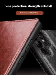 QIALINO For Samsung Galaxy S25 Ultra Wallet Case Waxy Genuine Leather Flip Phone Cover by The Case Factory