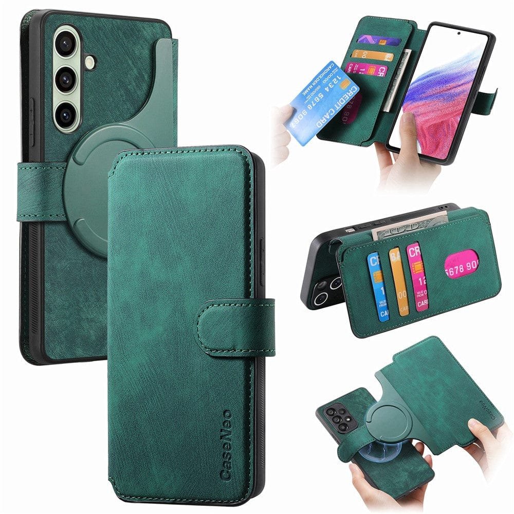 CASENEO MW-03 For Samsung Galaxy S24 FE Magnetic Case with Detachable Wallet Leather Phone Cover Green Samsung Galaxy S24 FE by The Case Factory
