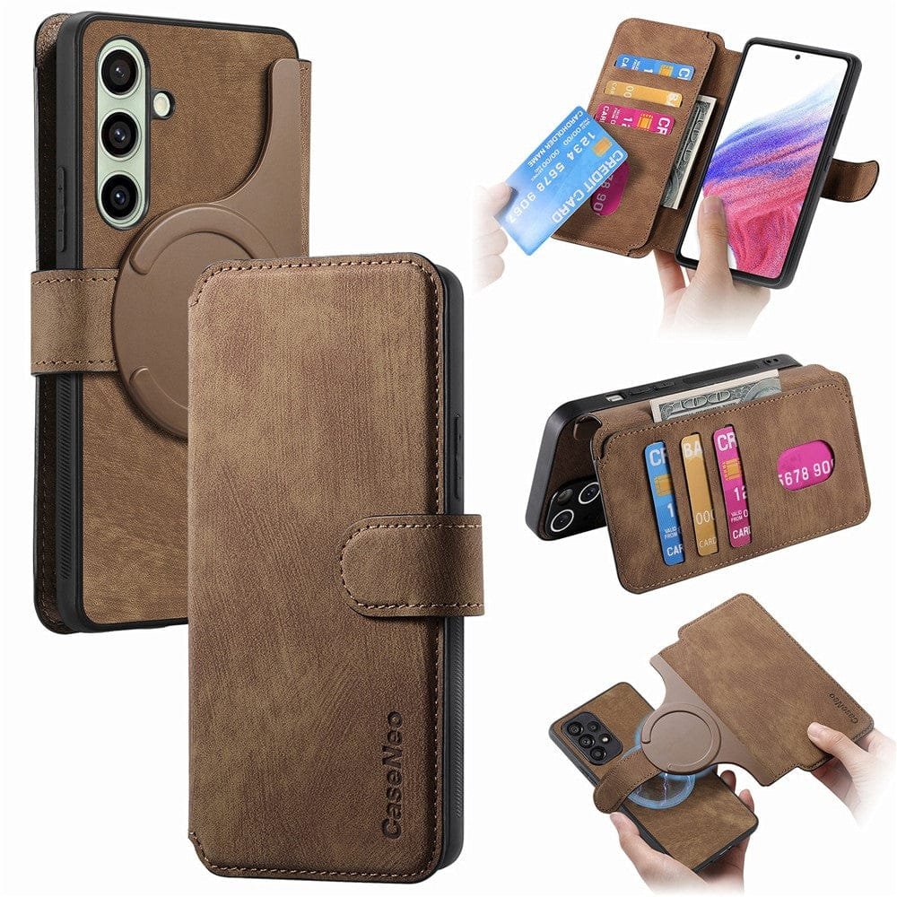 CASENEO MW-03 For Samsung Galaxy S24 FE Magnetic Case with Detachable Wallet Leather Phone Cover Brown Samsung Galaxy S24 FE by The Case Factory
