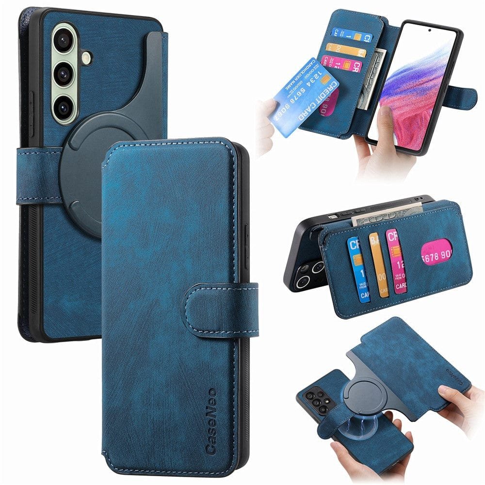 CASENEO MW-03 For Samsung Galaxy S24 FE Magnetic Case with Detachable Wallet Leather Phone Cover Dark Blue Samsung Galaxy S24 FE by The Case Factory